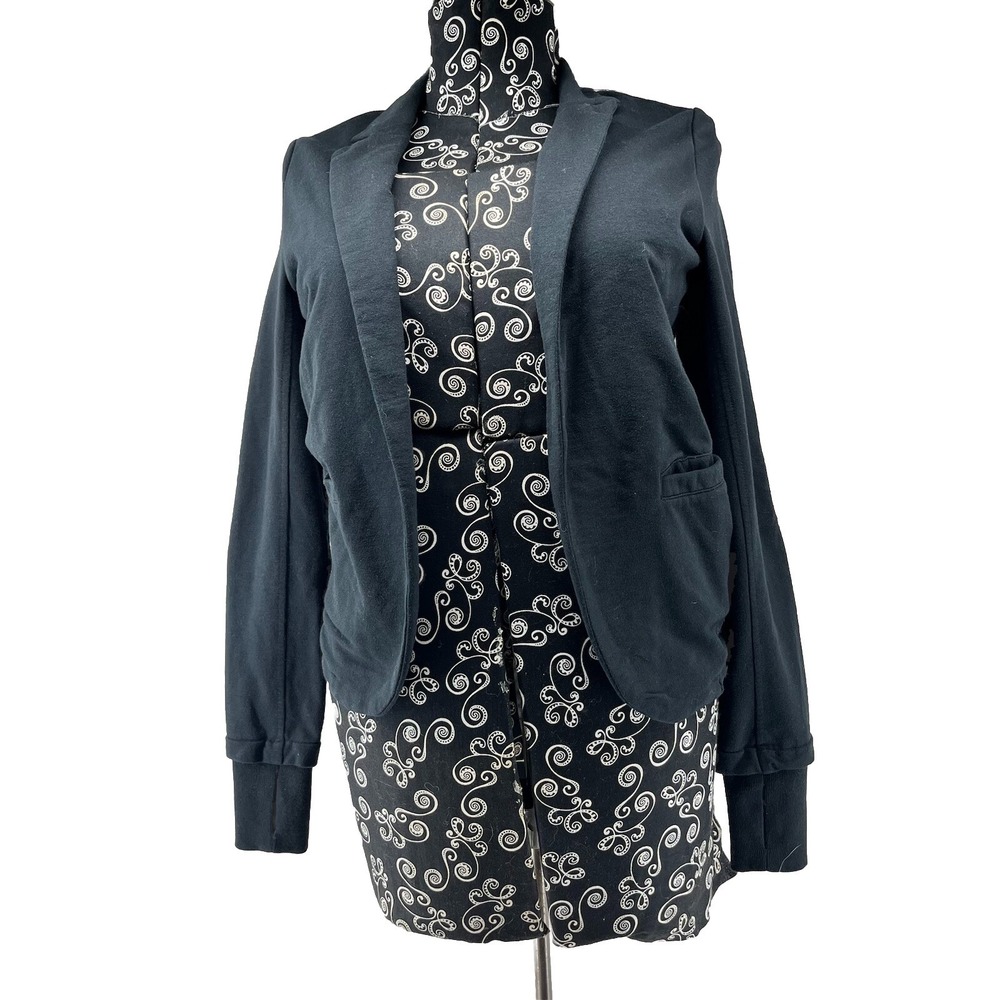 Sundays Knit‎ Blazer Open Front Pockets Casual Comfy Elbow Patch Black XS